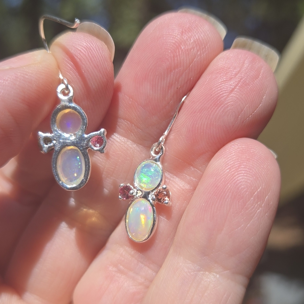 Opal 3k Each & Tourmaline Natural Gemstone Sterling Earrings - Picture 8 of 10